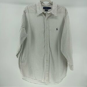 Ralph Lauren Yarmouth 100% Cotton White Plaid Oxford Shirt, Men's 17.5 Neck